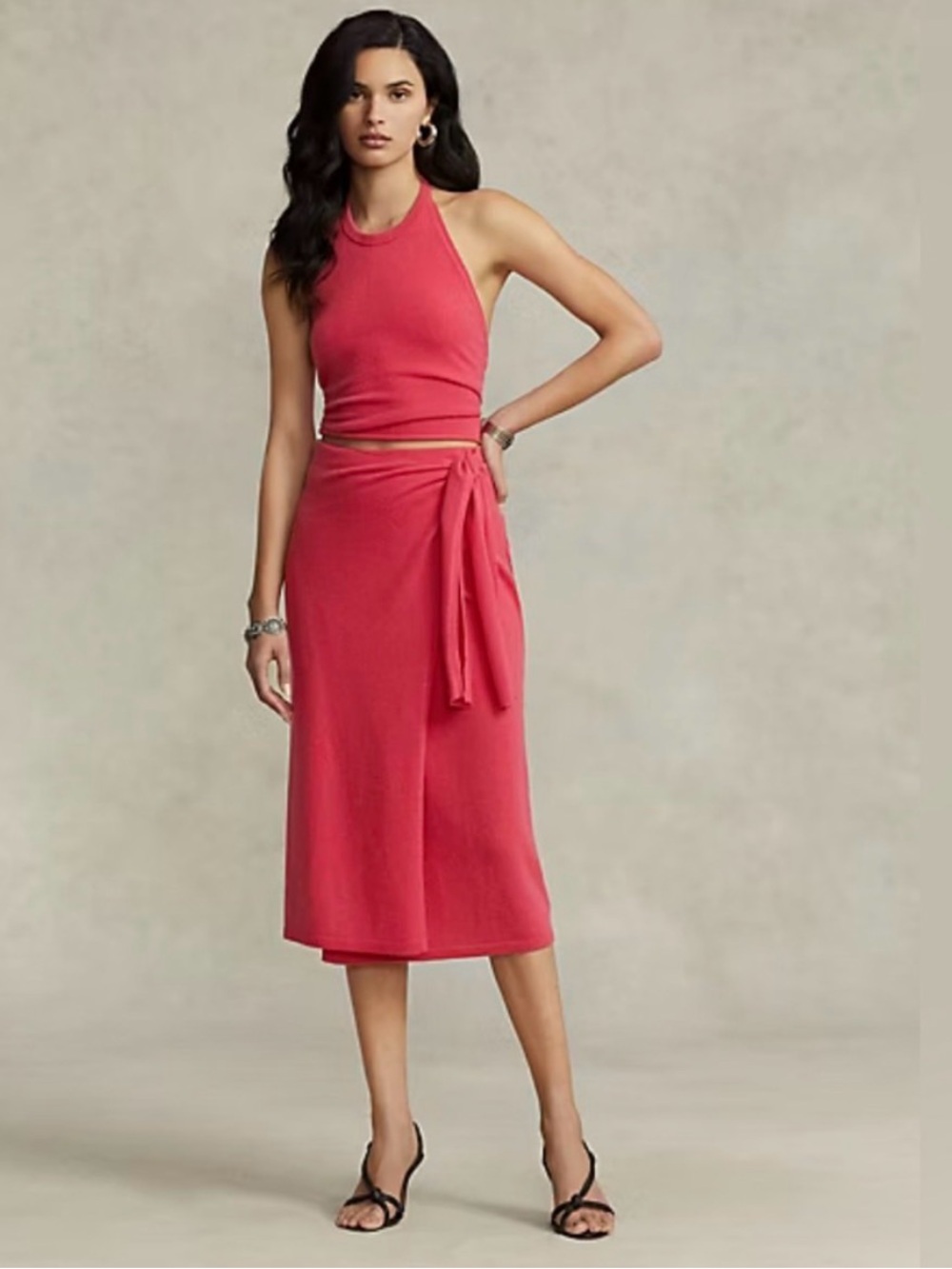 Polo Ralph Lauren 100% Cashmere Wrap Sweater Skirt Size S NWT Coral Midi Pencil